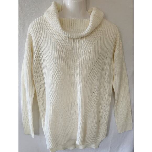 JustFab Cream White Cowel Neck Cheveron Pattern Long Sleeve Sweater Womens Small - Picture 1 of 10